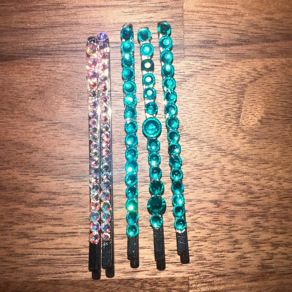 Austrian Crystal Bobby Pin Set Turquoise‎ & Rose AB